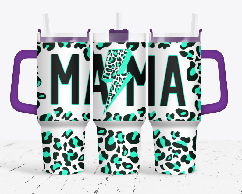 Bright Teal/Green Leopard MAMA with lightning bolt