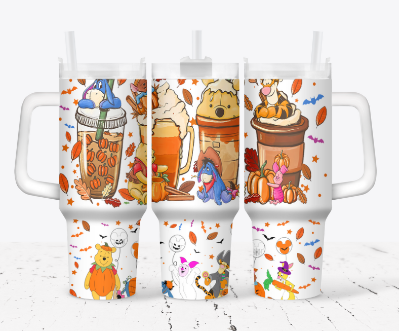 Pooh with coffee and characters fall themed