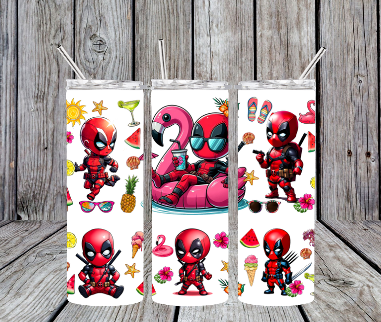 Deadpool sitting in a floaty