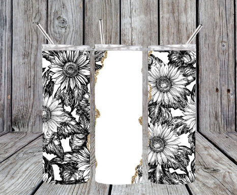Black and white flowers with gold accent and white