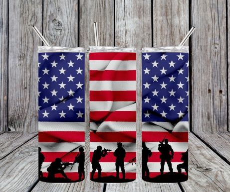 American flag with soldiers and 3D effect