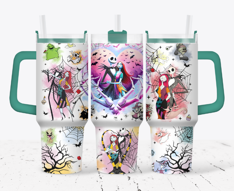 Jack and sally Halloween style colored hearts