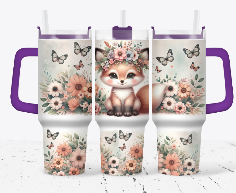 Adorable fox with flowers