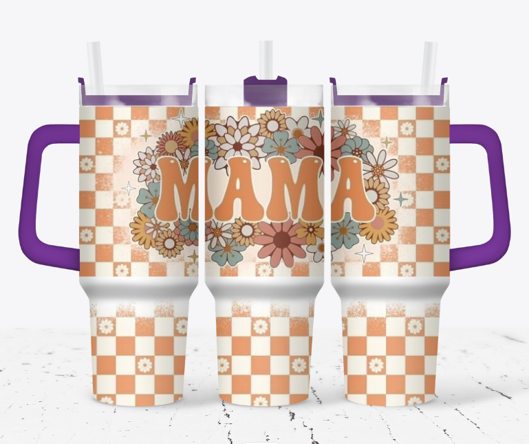 MAMA Orange checkers with flowers