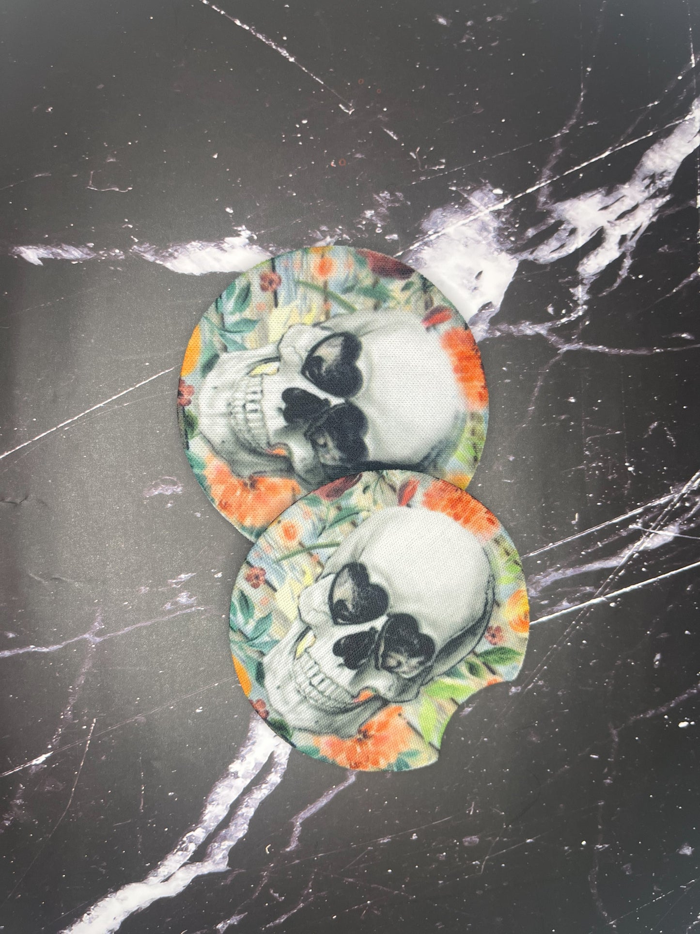 Skull with heart eyes and flower background