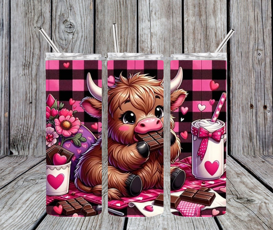 Pink plaid highland with chocolate bar