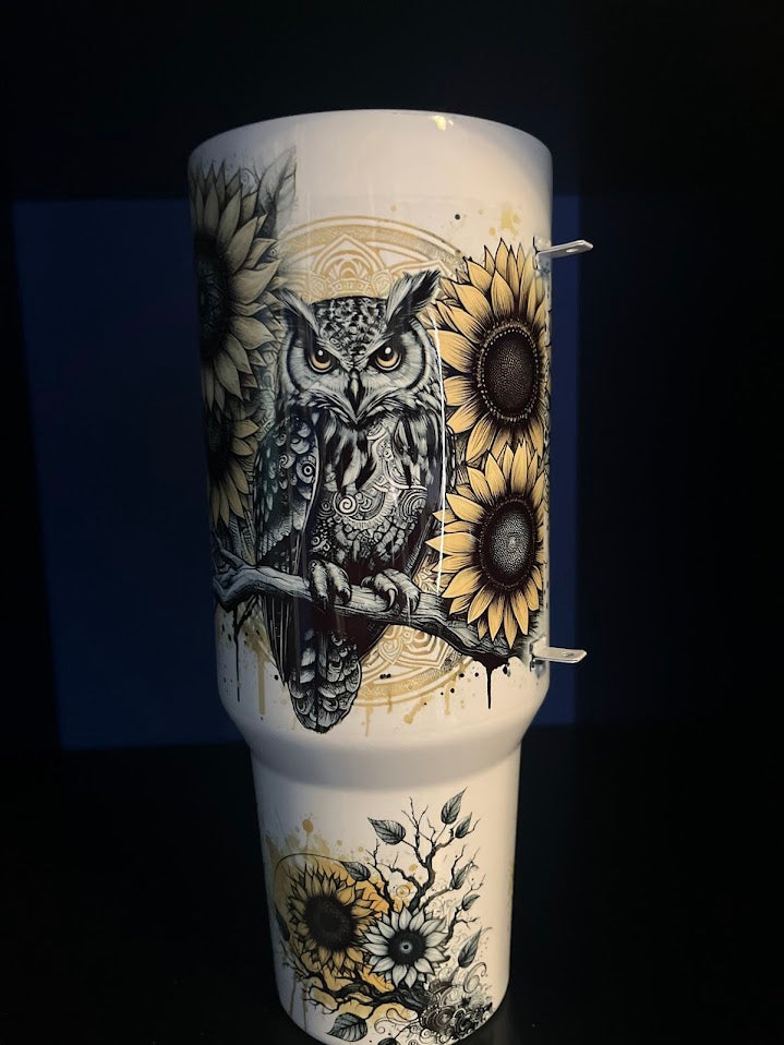 Owl with sunflowers