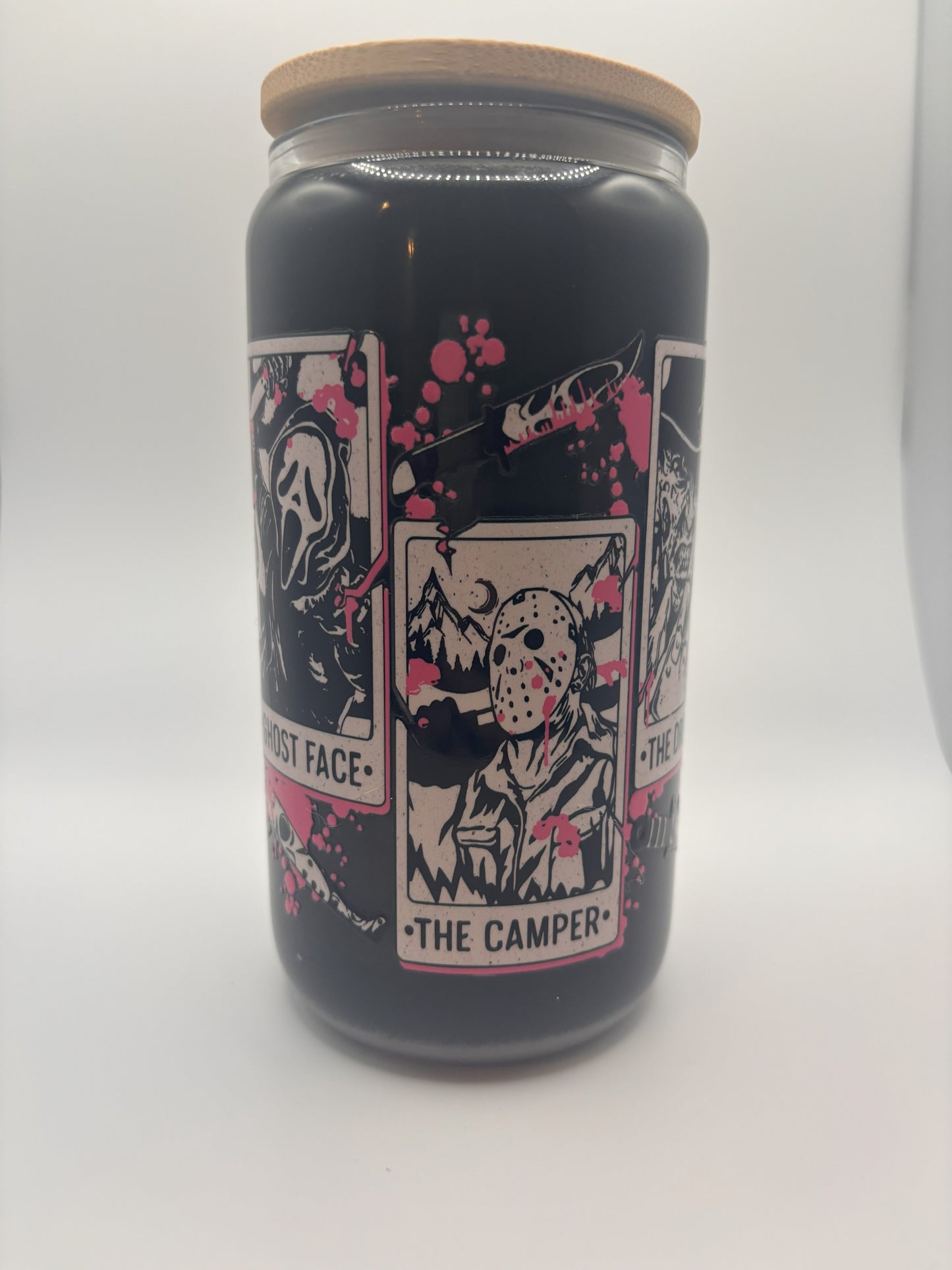Tarot style character cards with pink splatter