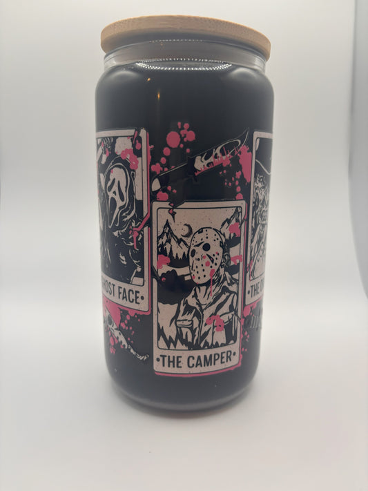 Tarot style character cards with pink splatter
