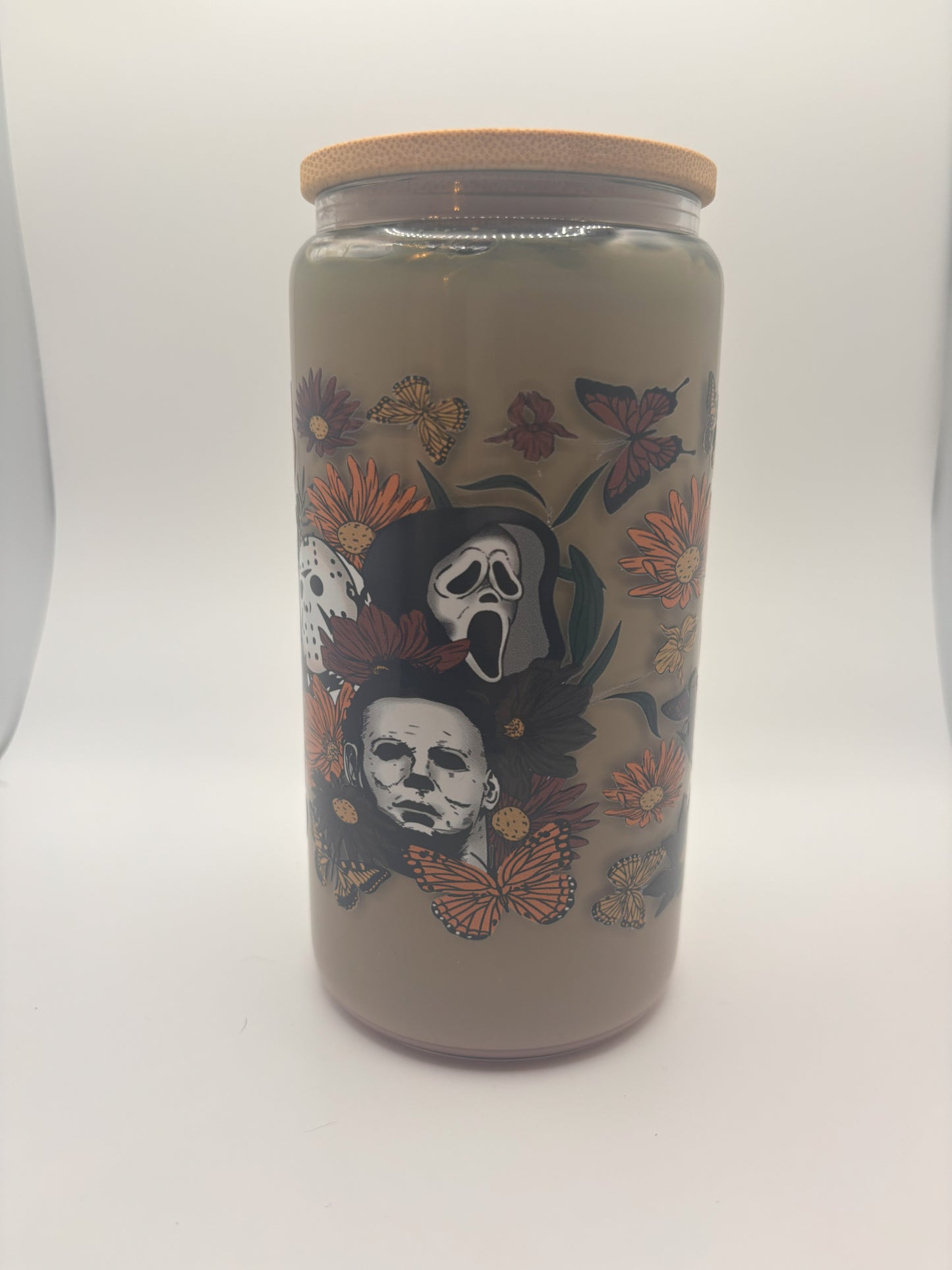 Coffee style look with flowers and horror characters