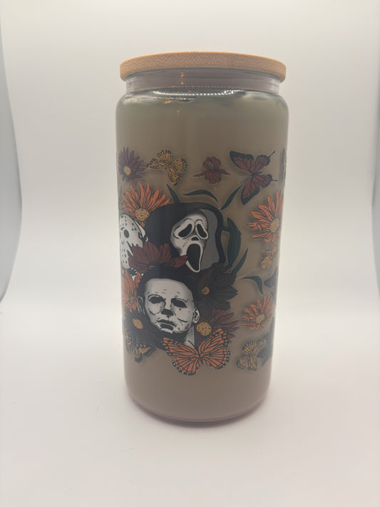 Coffee style look with flowers and horror characters