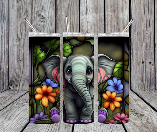 Stainglass elephant with flowers