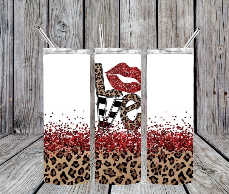 LOVE with red lips and cheetah