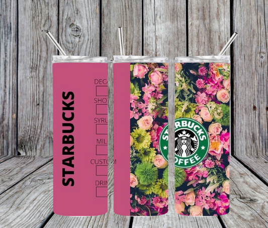 Pink with flowers- Starbucks