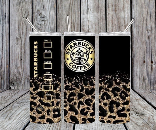 Starbucks black and gold cheetah