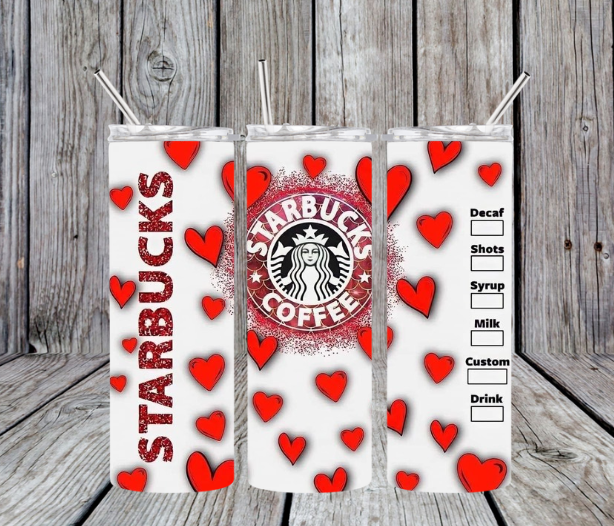 White with red hearts starbucks