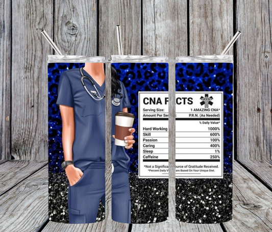 CNA facts black and blue with blue scrubs