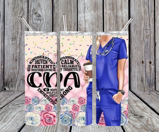 CNA cupcake blonde with blue scrubs