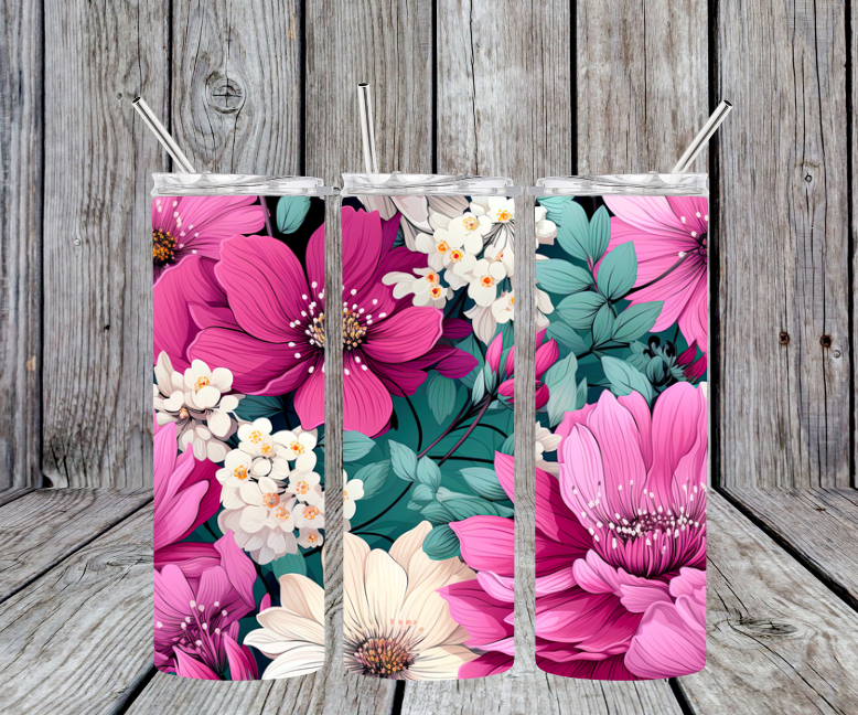 Pink and teal flowers