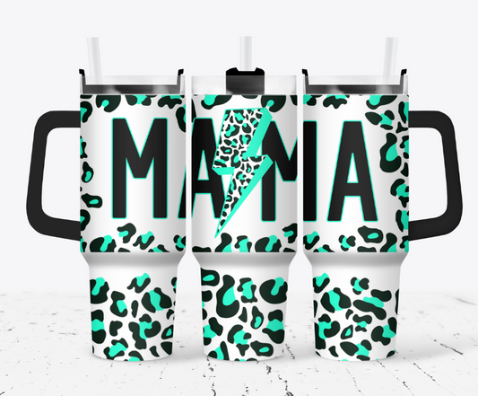 Bright Teal/Green Leopard MAMA with lightning bolt