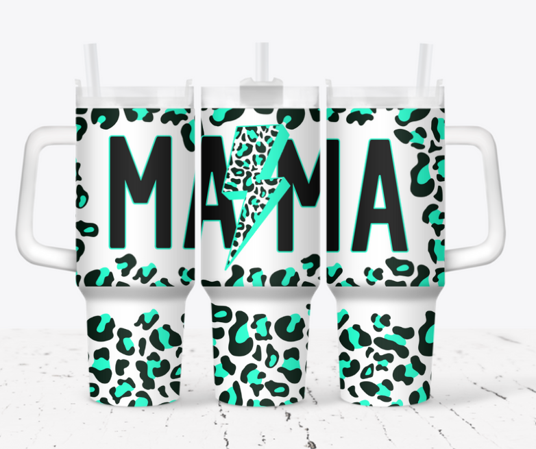 Bright Teal/Green Leopard MAMA with lightning bolt