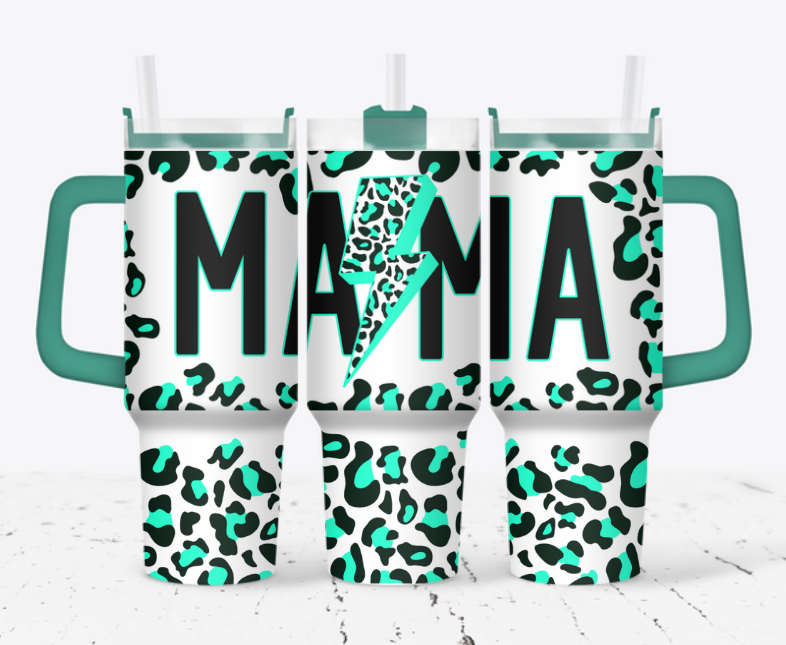 Bright Teal/Green Leopard MAMA with lightning bolt