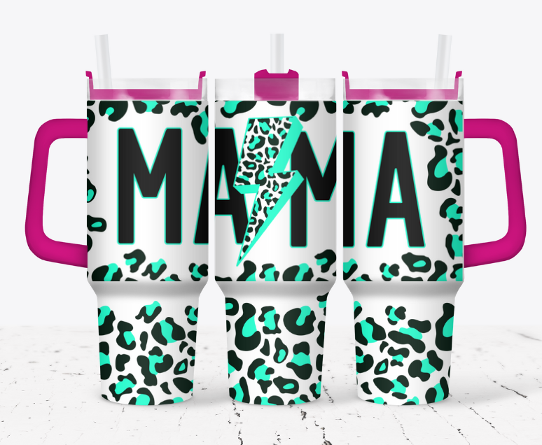 Bright Teal/Green Leopard MAMA with lightning bolt