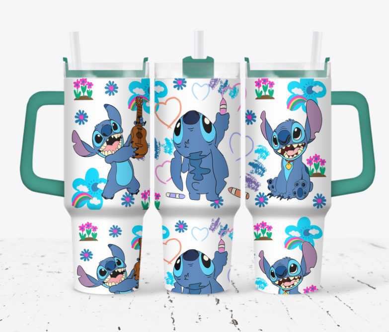 Stitch drawing hearts and flowers