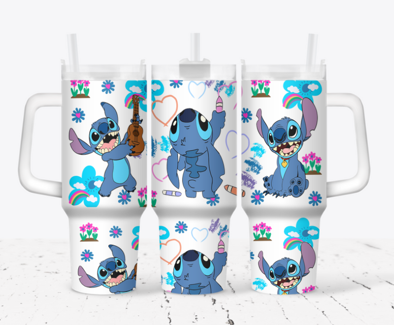 Stitch drawing hearts and flowers