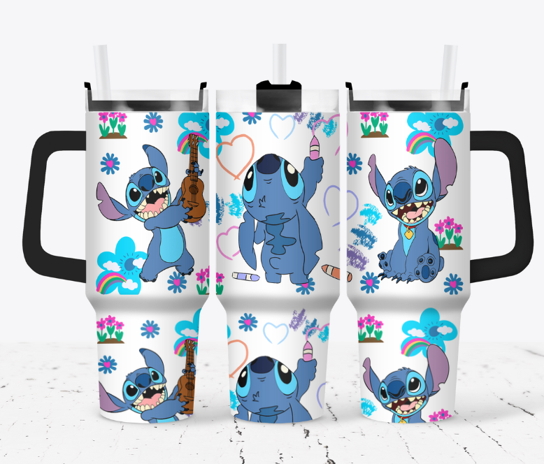 Stitch drawing hearts and flowers