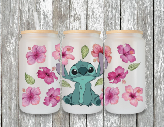 Stitch with pink flowers