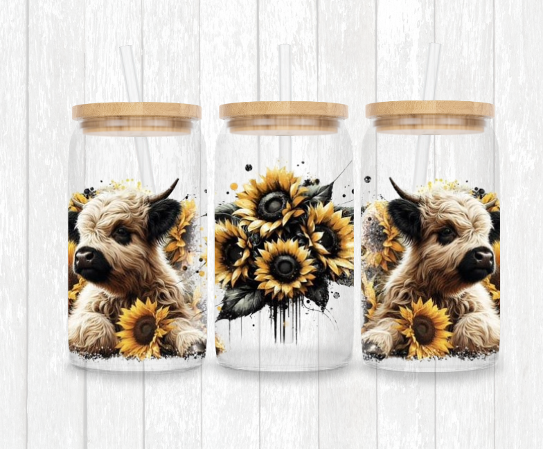 Blonde and black highland with dark style sunflowers