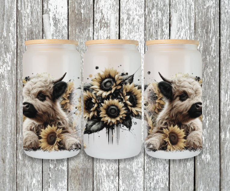 Blonde and black highland with dark style sunflowers