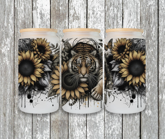 Tiger with sunflowers