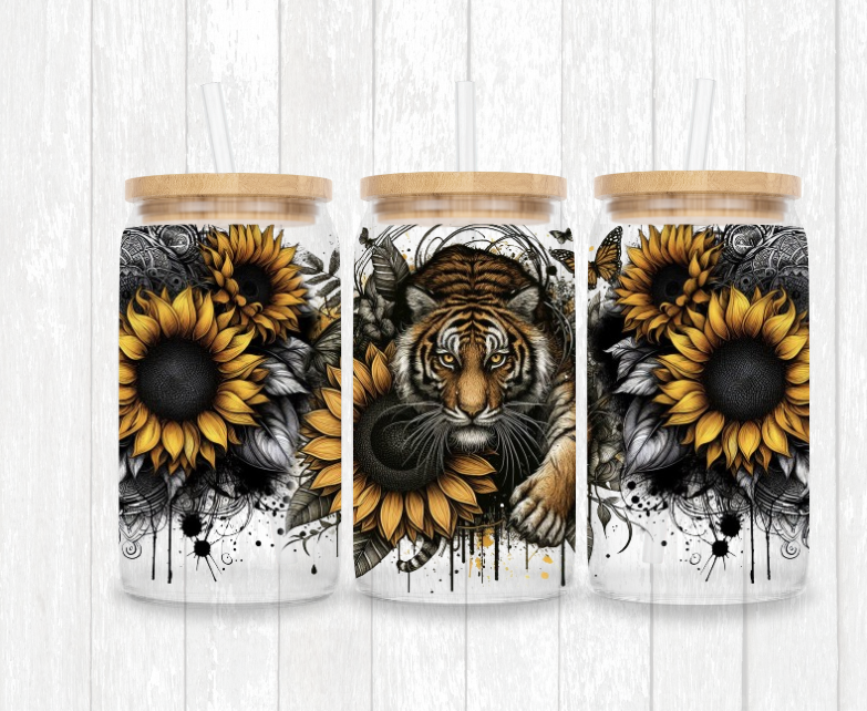 Tiger with sunflowers