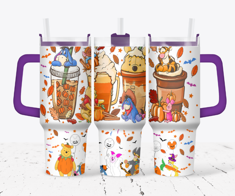Pooh with coffee and characters fall themed
