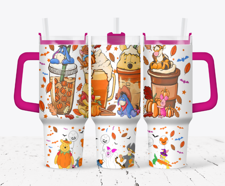 Pooh with coffee and characters fall themed