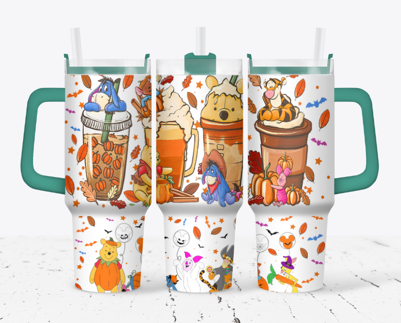 Pooh with coffee and characters fall themed