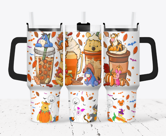 Pooh with coffee and characters fall themed