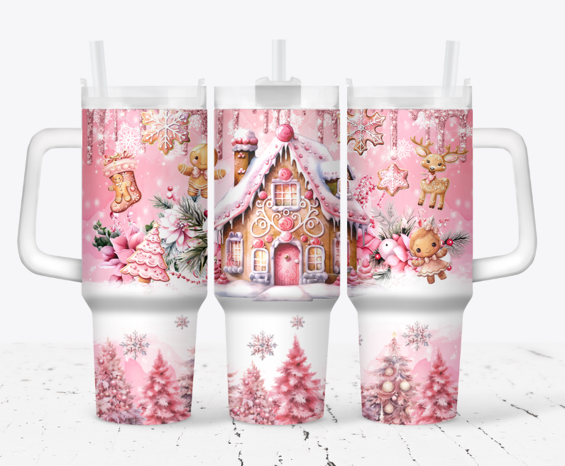 Pink gingerbread Christmas with trees