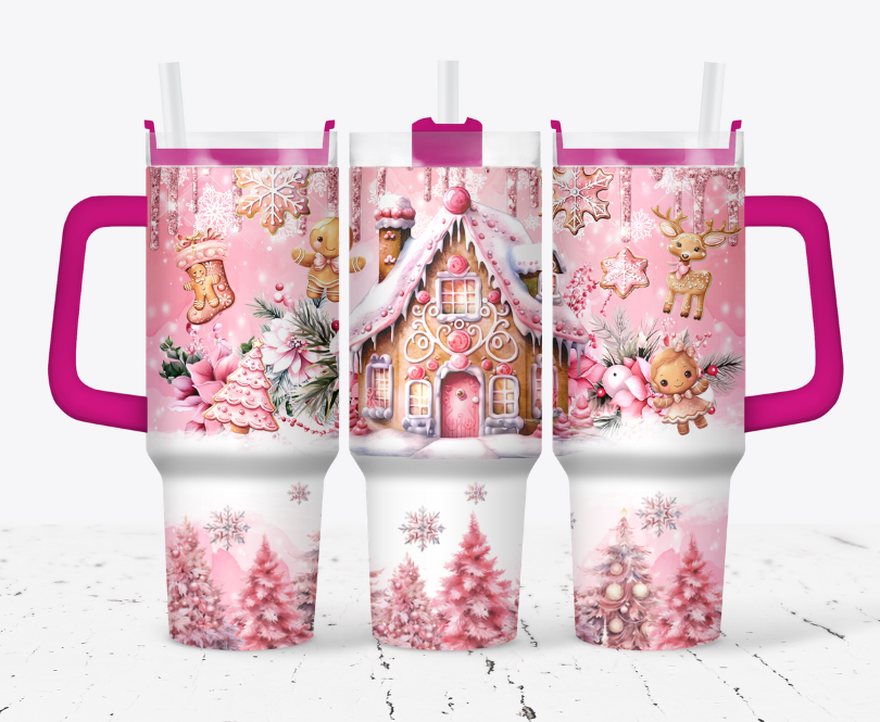 Pink gingerbread Christmas with trees