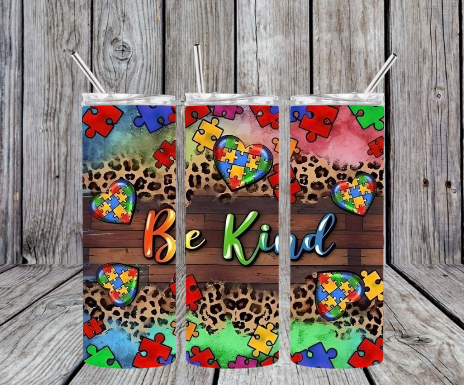 Be Kind Autism puzzle pieces and hearts