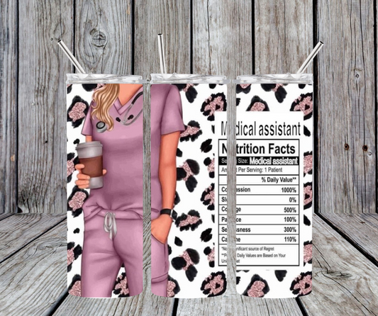 Medical Assistant blonde with pink scrubs cheetah