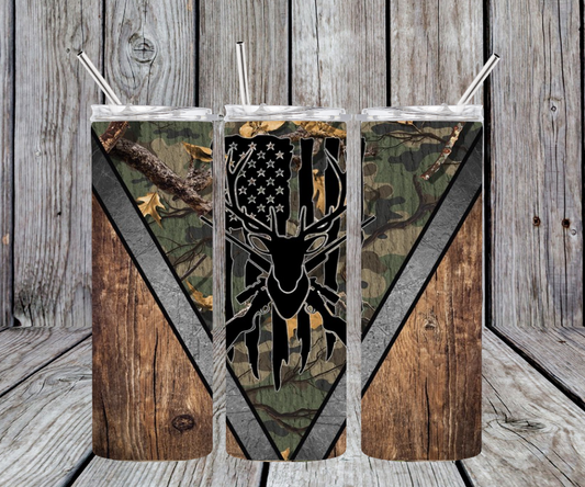 Camo with wood buck symbol with flag design