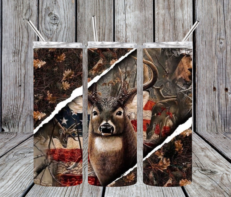 Camo flag split with a buck