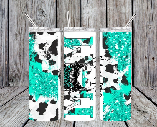 #momlife Teal with cow print