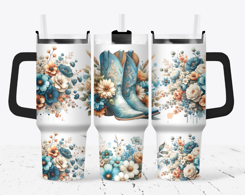 Blue cowboy boots with flowers western style