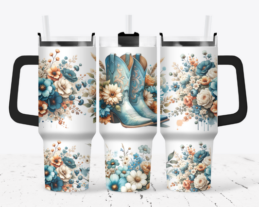Blue cowboy boots with flowers western style