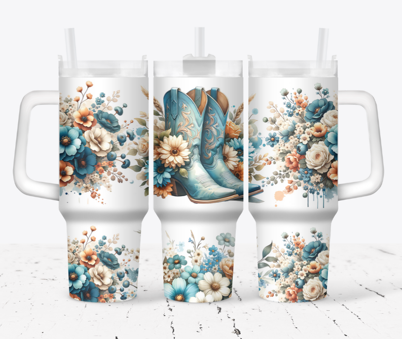 Blue cowboy boots with flowers western style