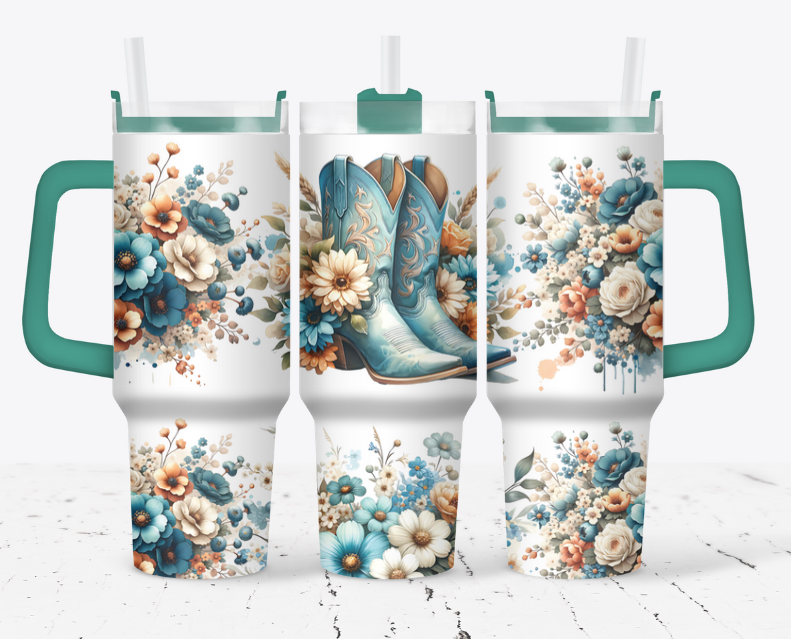 Blue cowboy boots with flowers western style